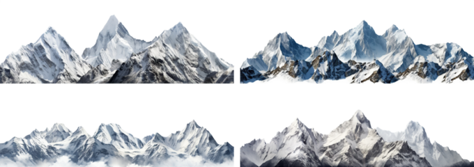 Set of picturesque mountain landscapes, cut out