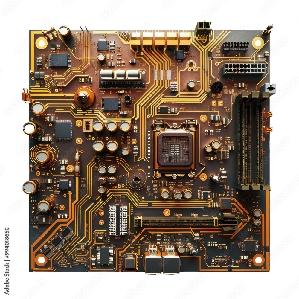 Poster modern computer motherboard is revealing its intricate design and advanced components