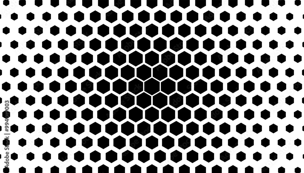 Poster black and white hexagon shape pattern with transition effect of size. easily recoloured at your disc