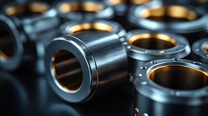 Close-up of metallic cylindrical components with a shiny finish.