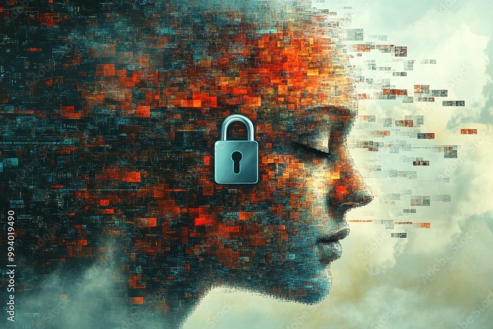 Aufkleber a stylized human figure with a shielded brain symbolizing the mental aspects of cybersecurity awaren