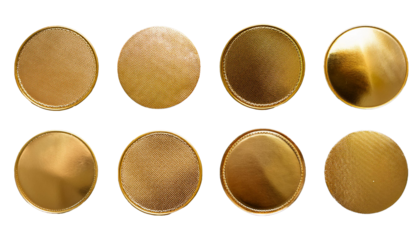 Set aus goldenen runden Stickern auf schwarzem Hintergrund