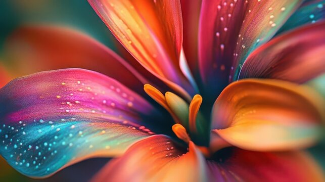 macro photography of exotic flower vibrant colors intricate petal details abstract natural patterns artistic botanical study vivid hues textural exploration