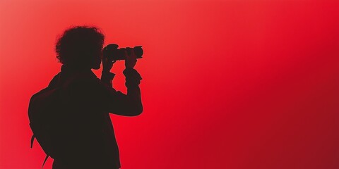 Silhouette of a person photographing against a bright red background capturing the essence of photography art.