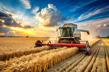 Fototapeta premium combine harvester working on a field