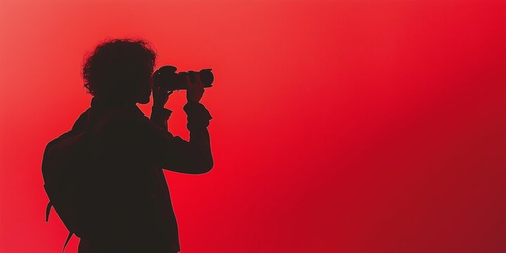 Silhouette of a person photographing against a bright red background capturing the essence of photography art.