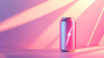 A vibrant pink beverage can illuminated by soft sunlight in a studio setting creates a striking visual contrast