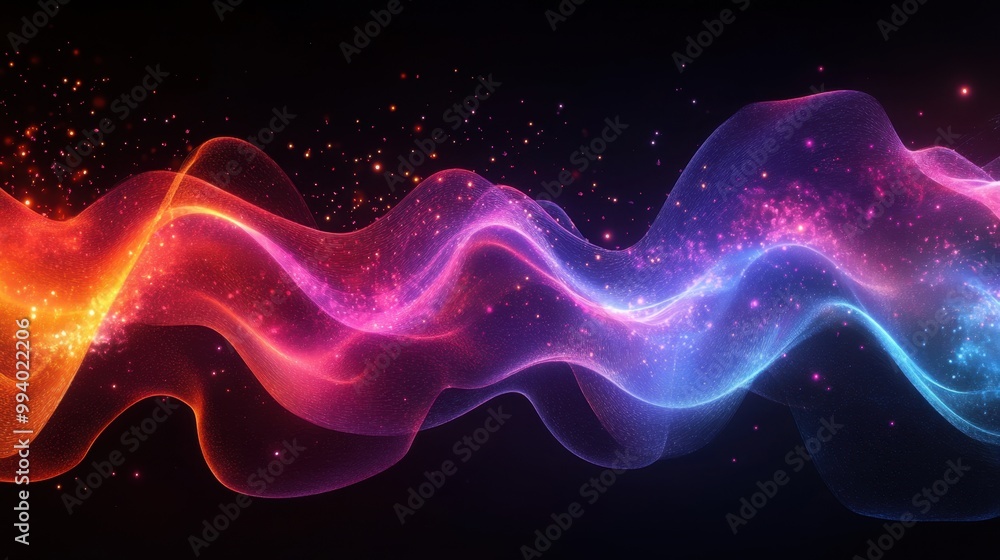 Poster dynamic waves of color and light dance through a dark background creating a mesmerizing artistic dis