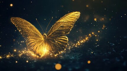 magical golden butterfly emerging from cosmic dust constellation wings spiraling stardust trail dreamlike night sky