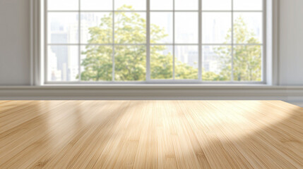 Fototapeta premium bright and spacious room with bamboo desk and sunlight streaming in