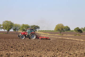A tractor in a field