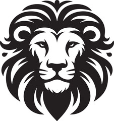 Fototapeta premium Black silhouette logo of a lion's head isolated on a white background for a bold elegant look, lion head illustration.