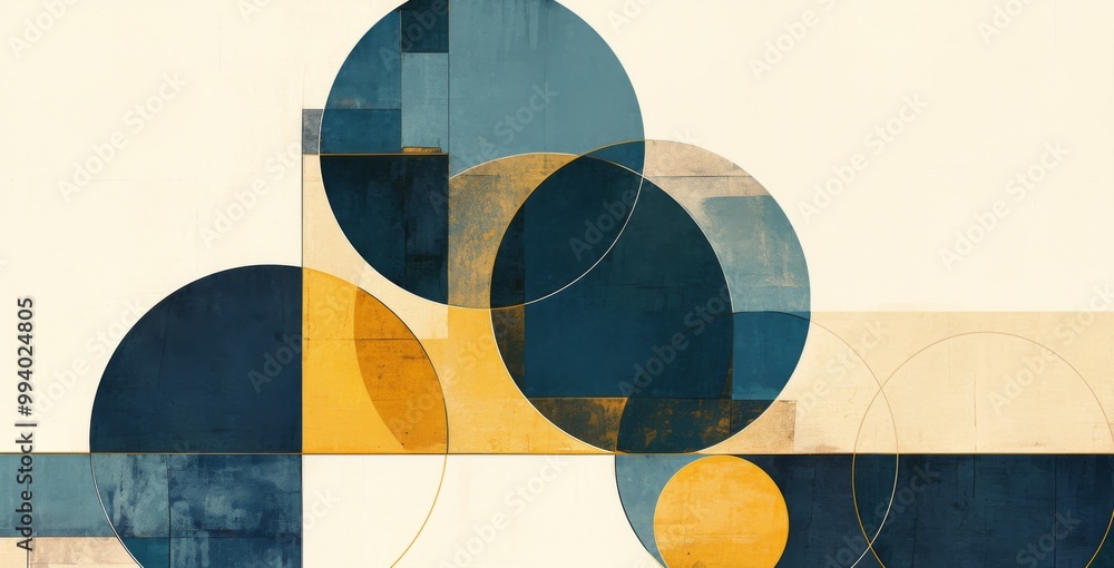 Poster hree vertical framed prints featuring abstract compositions in blue and yellow tones arranged in a g