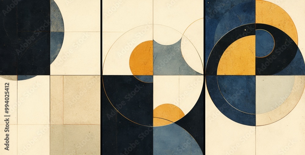 Poster hree vertical framed prints featuring abstract compositions in blue and yellow tones arranged in a g