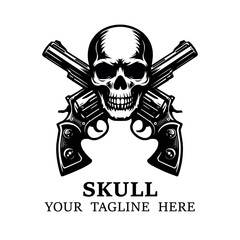 Skull aiming with two revolvers on white background