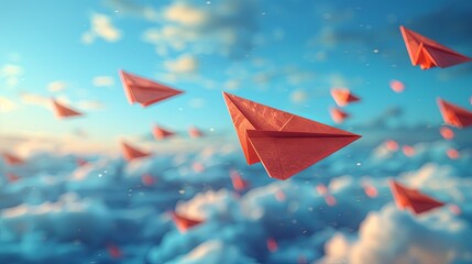 Confusion in choices and decisions Lack of leadership in management ,Red paper plane flying randomly ,3D rendering