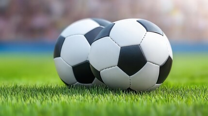 Obraz premium Two Soccer Balls on Green Grass Field