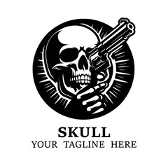 Skull aiming with two revolvers on white background