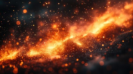 Fototapeta premium Dynamic Fire Sparks Flying Against a Black Background for Creative Projects