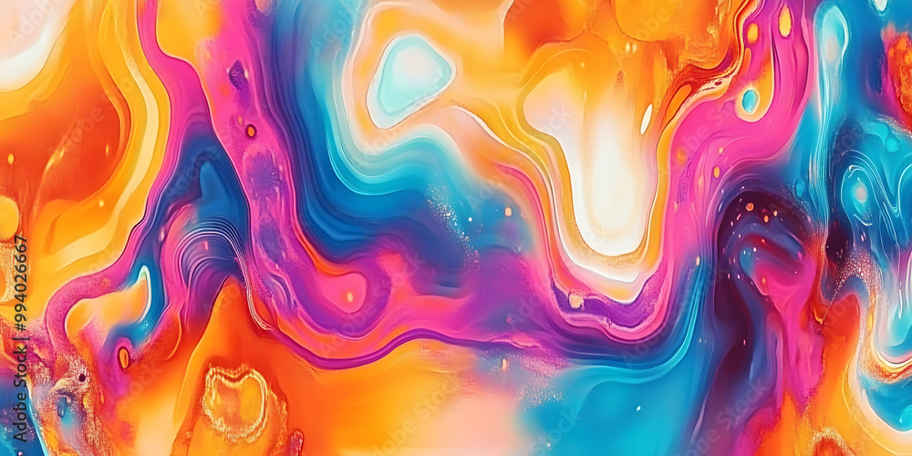 Poster vibrant psychedelic patterns with fluid, swirling colors creating a mesmerizing abstract art piece. 