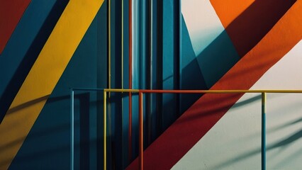 The interplay of vibrant hues and bold forms creates a visually captivating abstract expression