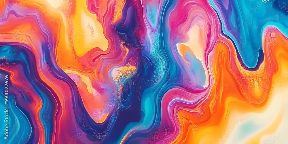 Poster vibrant psychedelic patterns with fluid, swirling colors creating a mesmerizing abstract art piece. 