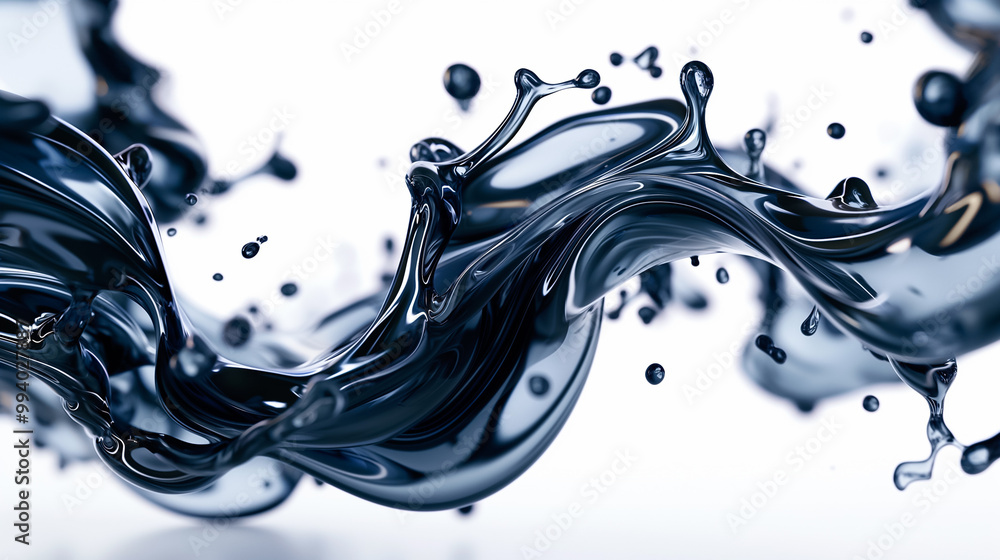 Poster a captivating display of black liquid flowing and splashing gracefully, creating intricate shapes on