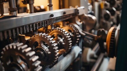 Naklejka premium A detailed shot of a heavy-duty machine in action, with gears, levers, and motors working together, showcasing the engineering and power behind industrial machinery