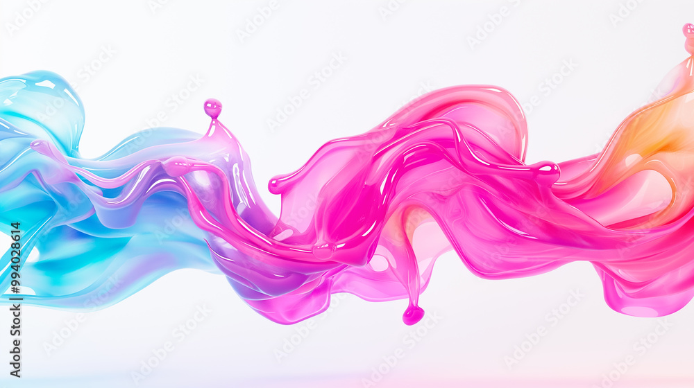 Poster a dynamic blend of pink, blue, and orange hues flows elegantly across the surface, forming fluid sha