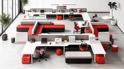 Fototapeta premium A customizable workspace with modular furniture, adjustable desks, and flexible decor that can be reconfigured to meet different needs.
