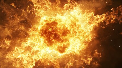 A dramatic explosion of bright orange flames bursting outward.