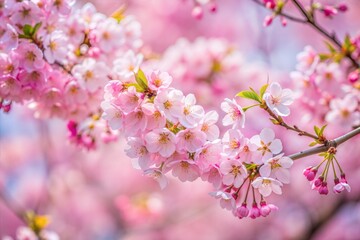 Obraz premium Close-up of delicate pink cherry blossom branch in spring