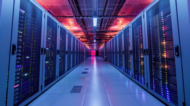 A data center showcasing cutting-edge server hardware designed to handle massive data storage and processing needs.
