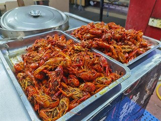 Spicy crayfish sold in restaurants. Chinese food. 