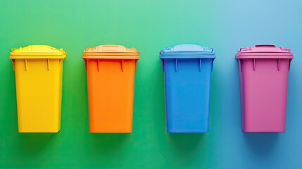 Different Types of Bins for Waste Separation on Solid Color Background.