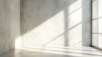 Fototapeta premium Bright and minimalistic interior featuring concrete walls and soft light creating a serene atmosphere for design inspiration.