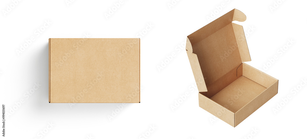 Wall mural empty brown paper mailing box cardboard box isolated on white background