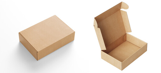 empty Brown Paper mailing box Cardboard box isolated on white background