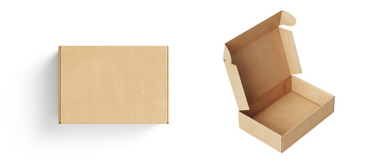 empty Brown Paper mailing box Cardboard box isolated on white background