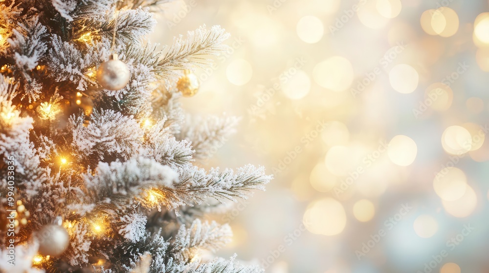 Poster majestic snowdusted christmas tree adorned with twinkling lights and shimmering ornaments isolated a
