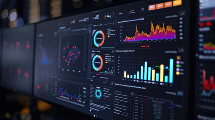 Obraz premium A digital dashboard showcasing Big Data analytics, with real-time visualizations of patterns, trends, and correlations.