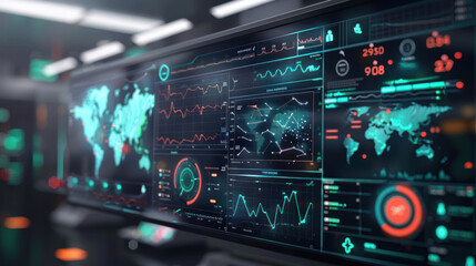 Obraz premium A digital dashboard showing healthcare investments, tracking the financial growth of medical devices, biotech, and healthcare infrastructure.
