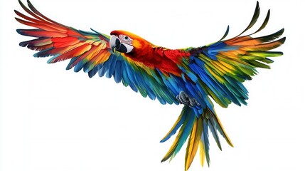 Fototapeta premium Colorful Parrot in Mid Flight with Wings Spread Wide