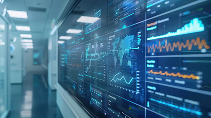 Obraz premium A digital dashboard showing healthcare investments, tracking the financial growth of medical devices, biotech, and healthcare infrastructure.