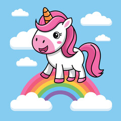 Fototapeta premium Cute Cartoon Rainbow Unicorn vector illustration