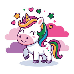 Cute Cartoon Rainbow Unicorn vector illustration