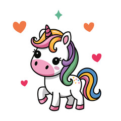 Naklejka premium Cute Cartoon Rainbow Unicorn vector illustration