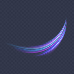 Abstract neon light rays background. A Colorful Motion Background of City Light Trails. Purple glowing wave swirl, impulse cable lines. Long time exposure. Vector