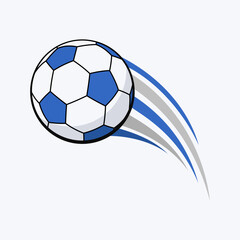 Illustration of a fast moving football ball. Icon of a soccer ball quick movement effect. Football game design element.