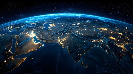 Stunning night view of Earth showcasing Asia's vibrant cities and landscapes.